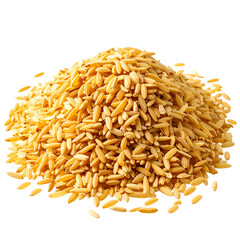 Golden Grain Pile Isolated On White Background: A meticulously captured photograph of a vibrant pile of golden grains, showcasing the texture and abundance of this staple food.