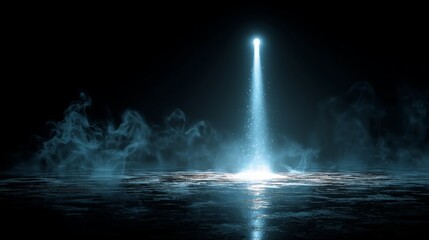 Powerful Blue Spotlight Illuminating Empty Stage