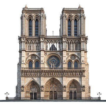 Notre Dame Architectural Marvel: A stunning, detailed architectural photo showcases the iconic Notre Dame Cathedral, a testament to history and artistry, with its intricate facade and elegant design.