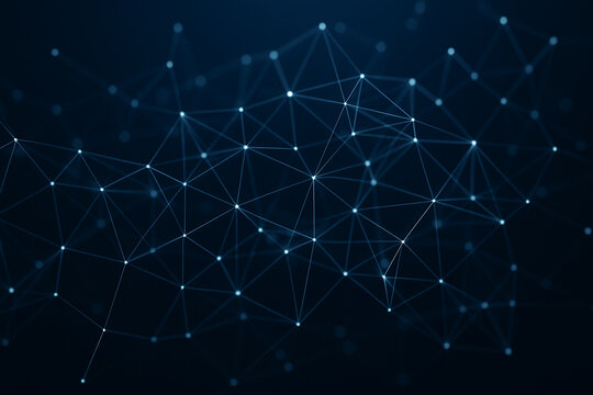 Abstract Dark Blue Network Connection Background with Connected Dots and Lines