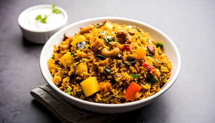 Vegetable rice dish in a white bowl.