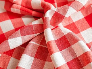 Obraz premium Red and White Checkered Napkin, Gentle Folds, Elegant Table Setting