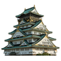 Fototapeta premium Osaka Castle's Grandeur: A magnificent Japanese castle showcasing intricate architectural design, and cultural heritage, a symbol of history and artistic achievement.