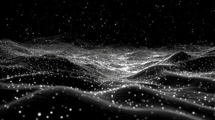 Abstract Digital Landscape With Light Spots And Waves