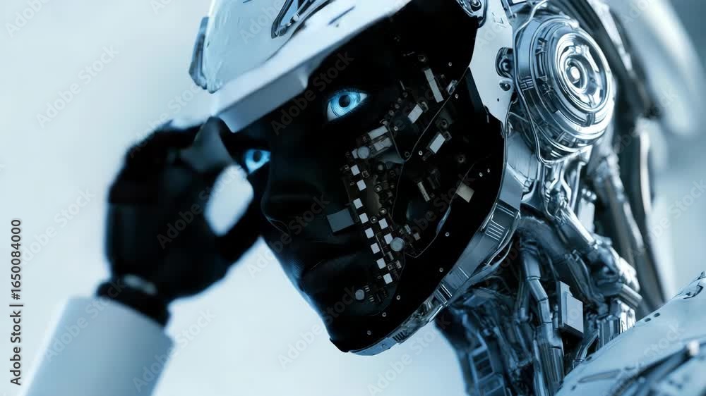 Aufkleber robotic character with intricate mechanical parts and sleek design, suggesting advanced technology a