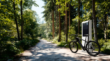 Stylish Electric Mountain Bike Parked Along Scenic Forest Path
