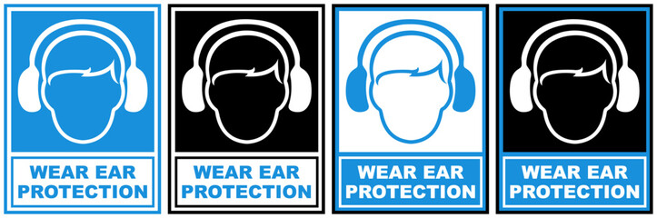set safety sign wear ear protection symbol design label template vector illustration