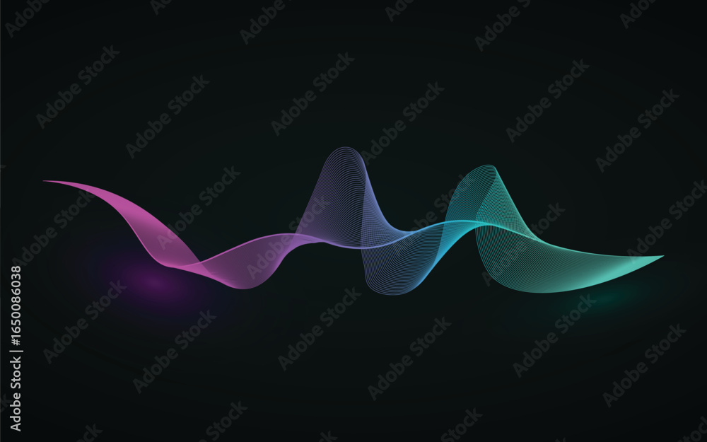 Poster abstract glowing waveform design with gradient colors on dark background ideal for modern technology