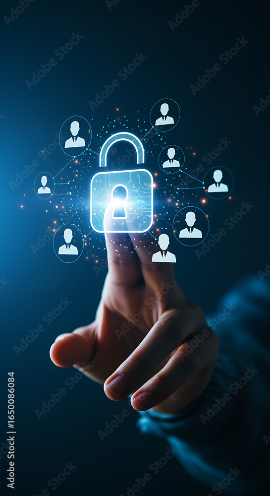 Poster protecting digital identity secure access and data privacy illustration