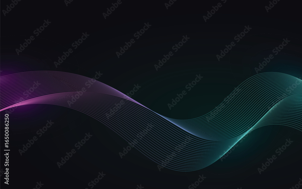 Poster abstract neon flowing wave design on dark background for technology and digital art projects with gr