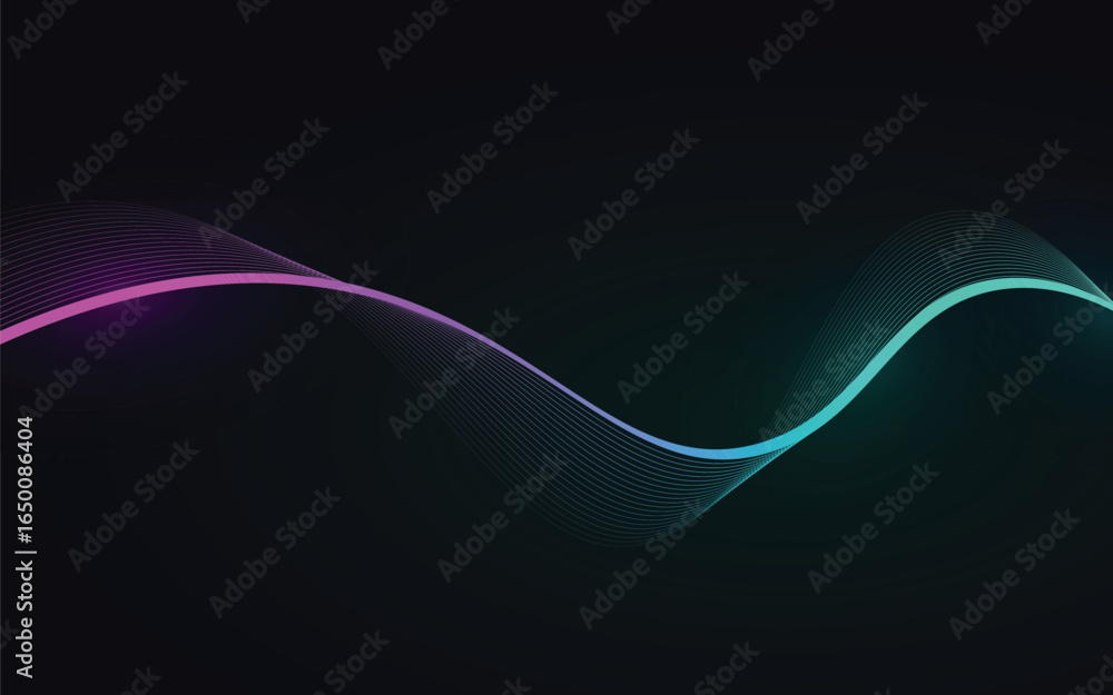 Poster abstract wave lines with gradient color on dark background modern flowing shapes illustration digita