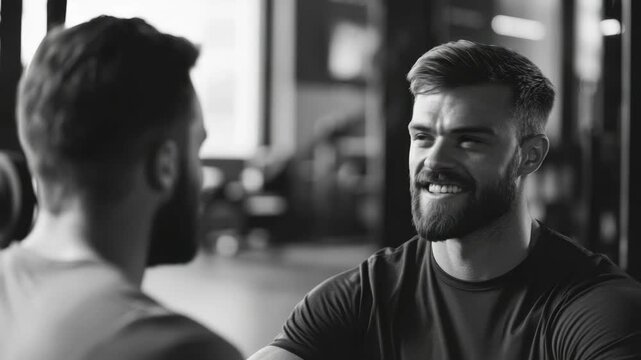 Happy fit man wearing athletic gear, looking towards camera.