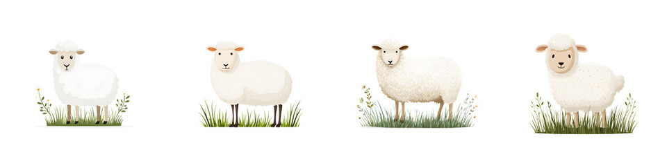 Watercolor Sheep Collection on White Background