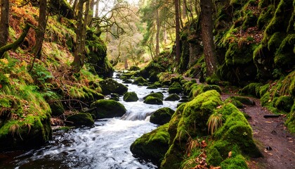 Obraz premium Mossy stream through a forest