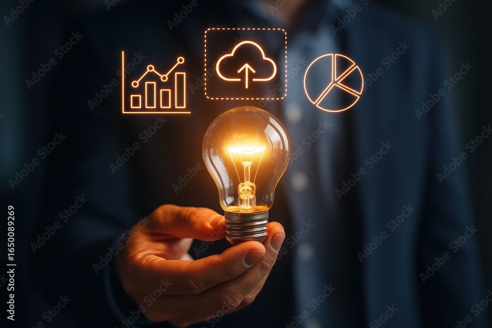 Poster Illuminated lightbulb representing innovation and data visualization.