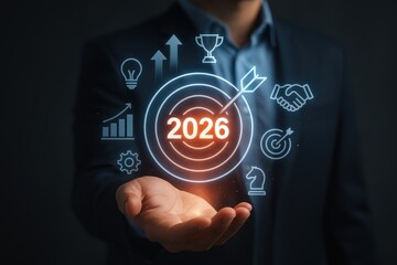 Fototapeta premium Projected future goals displayed in a hand.