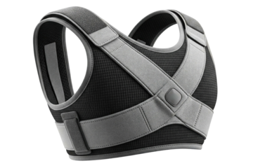 Adjustable posture corrector brace for back and shoulder support isolated on a transparent background