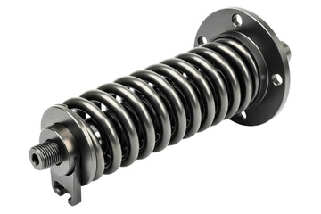 Heavy-duty industrial metal coil spring for machinery suspension isolated on a transparent background