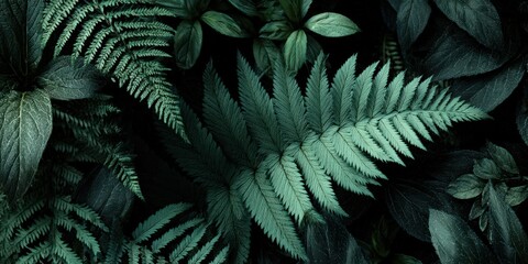 Dark Green Fern Leaves Pattern Background