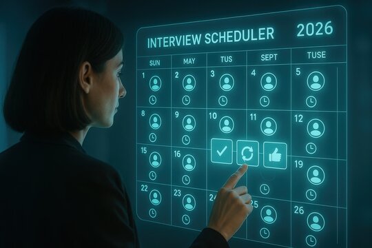 Person reviewing an interview scheduler for 2026.