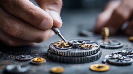 Close-up of a watchmaker meticulously working on intricate watch components