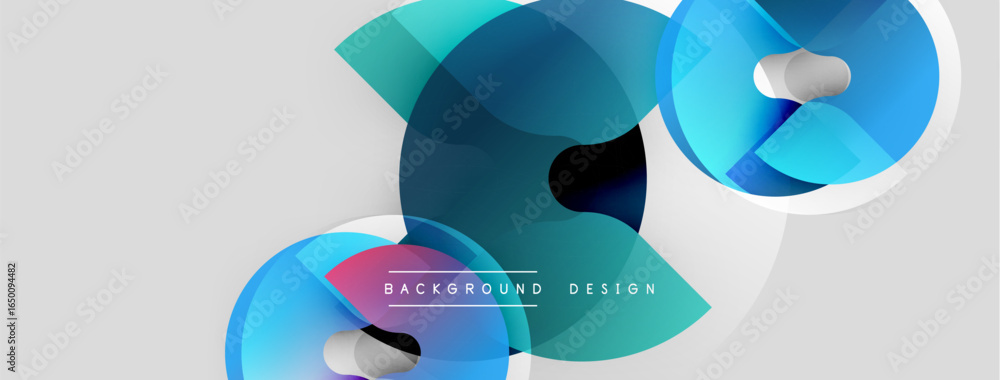 Poster abstract geometric shapes overlap, creating dynamic blue, teal composition. minimalist design with l