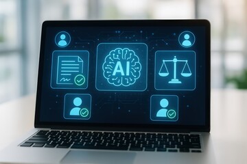 Fototapeta premium Digital interface showing the intersection of artificial intelligence and legal technology.