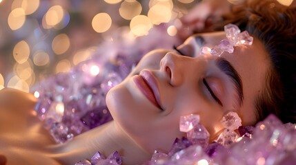 Fototapeta premium A serene woman lying on a plush spa bed 