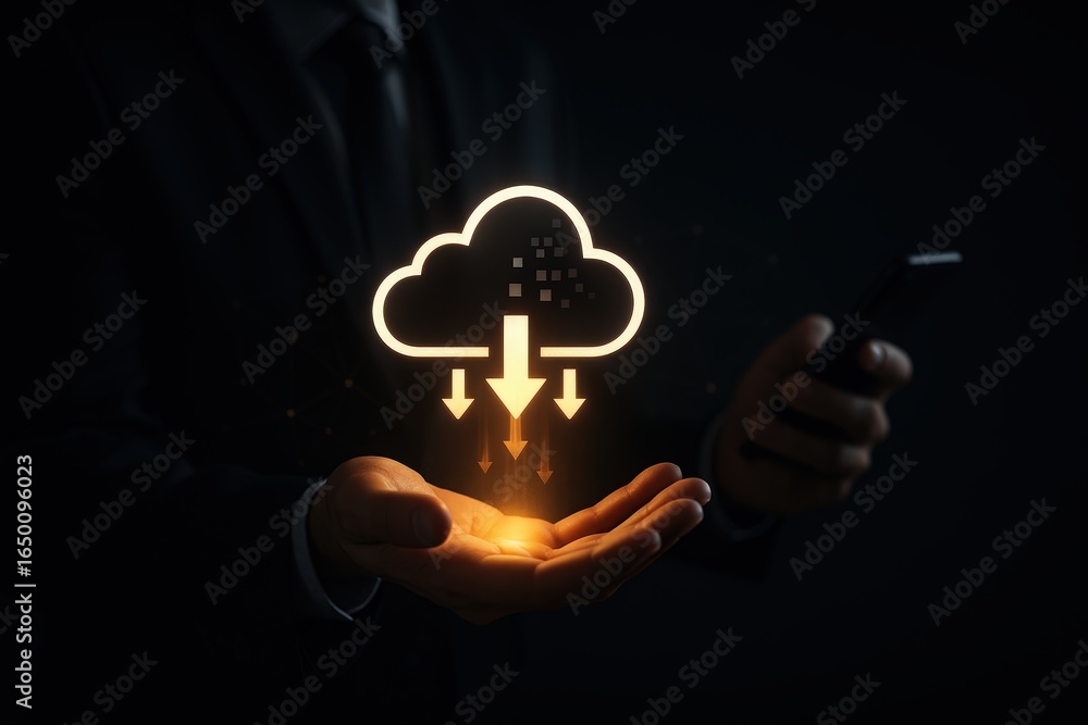 Poster cloud computing data transfer displayed in a hand.