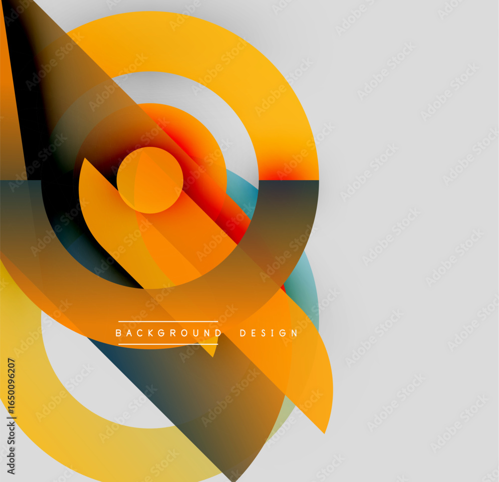 Poster abstract geometric composition. overlapping shapes create dynamic visual effect. warm orange contras