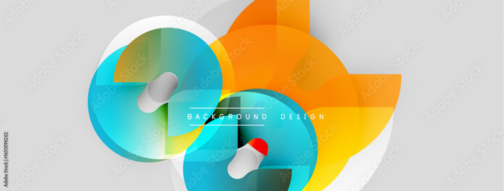 Poster abstract geometric shapes overlap. bright colors create dynamic composition. modern design elements 
