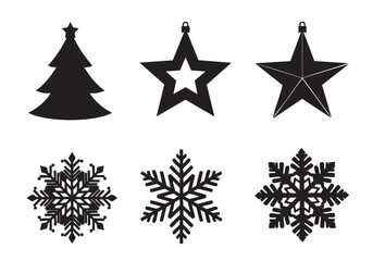 Black and White Christmas Ornament Silhouettes Trees, Stars, and Snowflakes