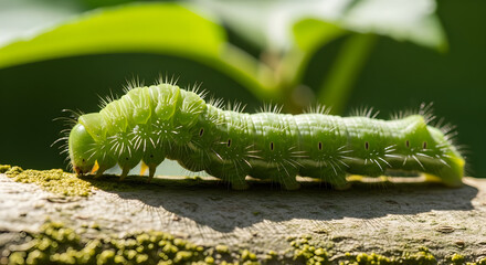 Fototapeta premium Caterpillar on Branch – Macro Insect Photography
