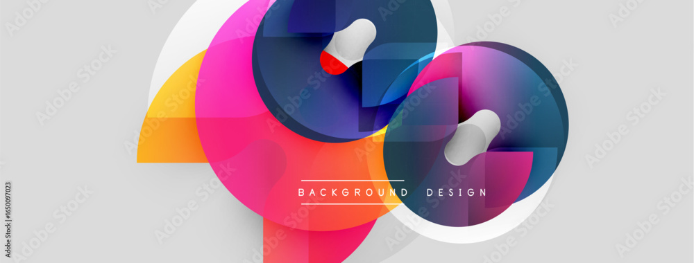 Poster Abstract colorful shapes overlap, creating dynamic visual effect. Modern design elements suggest creativity, innovation. Light gray background provides contrast.