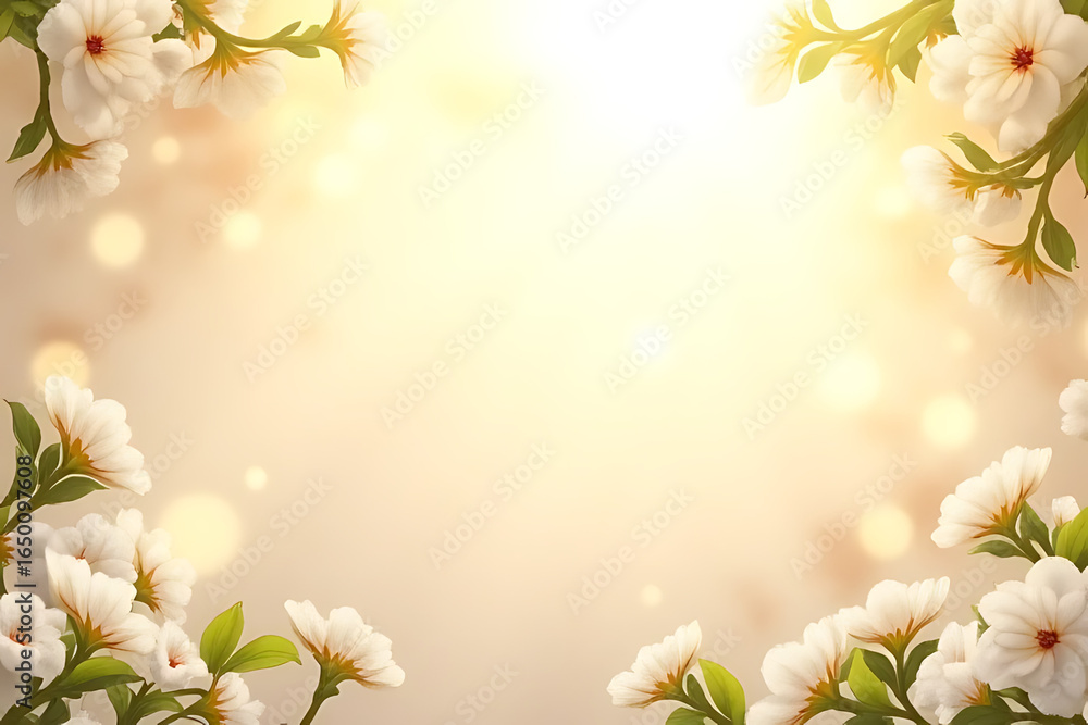 Aufkleber softly lit springtime blossom border with delicate white flowers and gentle bokeh effect creating a 