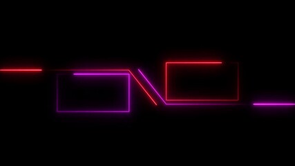 Abstract Neon Geometric Shapes Pulsating Glow Red Purple Squares Lines Dark Background Futuristic