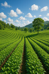 Plantation and nature create a breathtaking landscape with farm environment supporting agriculture growth and fresh leaf