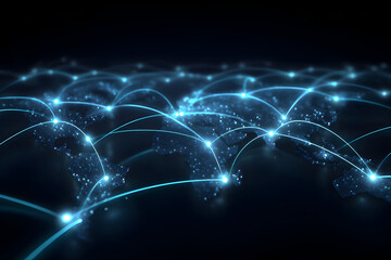 Fototapeta premium Digital World Connection: A stunning representation of the digital world, showcasing a network of interconnected nodes and lines, embodying the essence of connectivity and global reach.