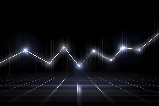 Illuminating Data Trends: A sleek, futuristic representation of a glowing data trend line, set against a dark backdrop. this image shows the complex interplay of growth and volatility. 