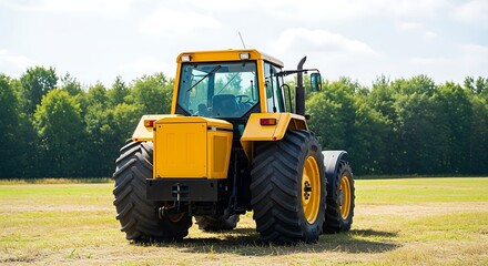 Obraz premium The imposing yellow tractor dominates the open field ready for agricultural duties