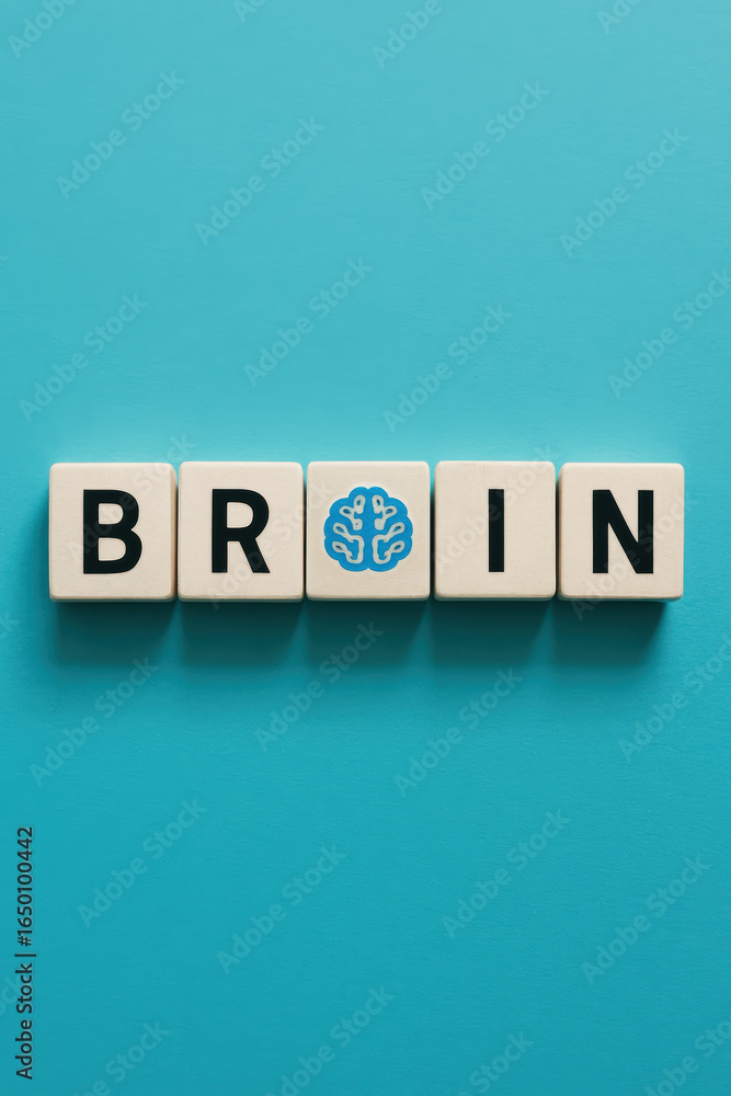 Poster brain block represents intelligence knowledge and concept stimulating mind idea and thought