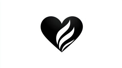Stylized black heart design with flame motif, symbolizing passion and love.
