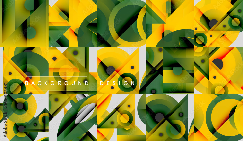 Poster abstract geometric pattern. yellow, green shapes overlap creating dynamic visual texture. modern des