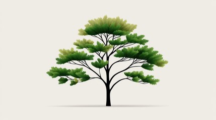 Stylized green tree illustration on a soft beige background.