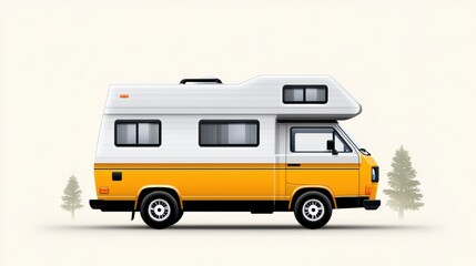 Stylish vintage camper van illustration with a vibrant yellow accent.