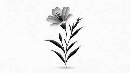 Elegant black and white flower illustration with delicate leaves and blooms.