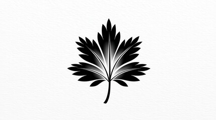 Stylized black and white maple leaf illustration on a textured background.