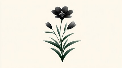 Stylized black flower arrangement on a soft cream background.