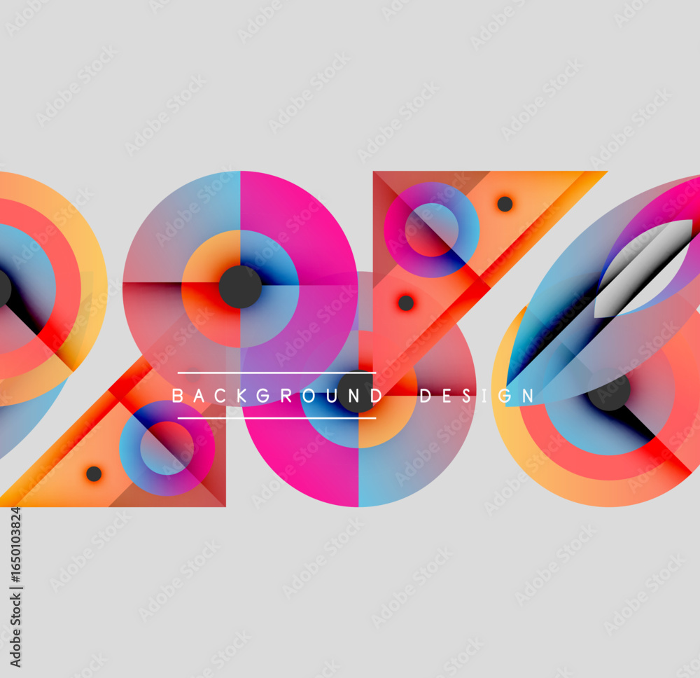 Poster abstract colorful design features overlapping geometric shapes. bright gradients create dynamic visu
