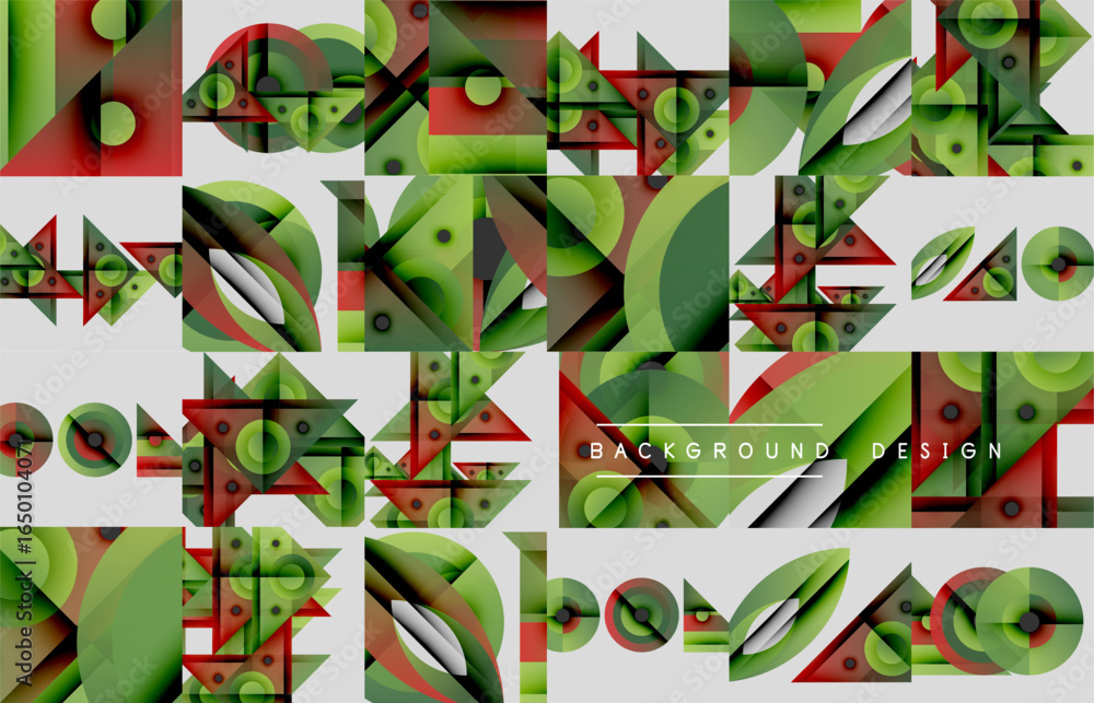 Poster abstract geometric pattern. red, green, black shapes overlap creating dynamic visual texture. modern